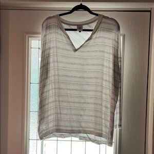 CAbi Gray Striped Long Sleeve Tee